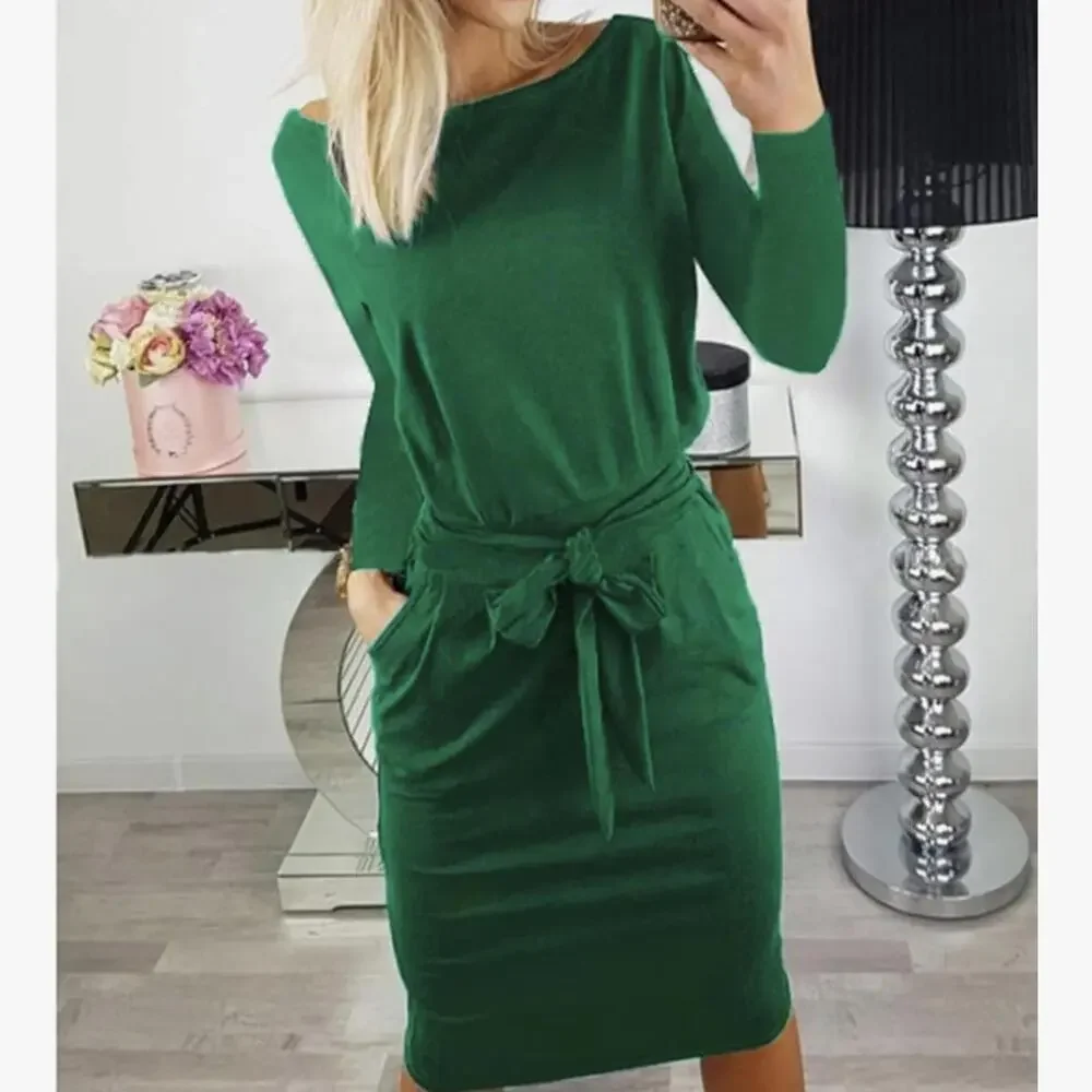 PRETTYGARDEN Long Sleeve Tie Waist Fall Dress w/Pockets Size XL - Picture 1 of 4